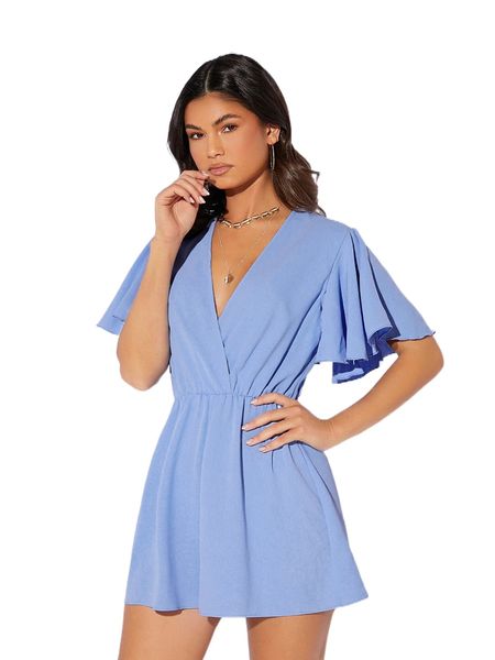 flutter sleeve overlap collar romper n3x4#, Black;white
flutter sleeve overlap collar romper n3x4#, Black;white