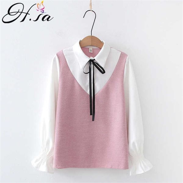 hsa women spring blouses cusual elegant shirts bow tie flare sleeve chic blusas fake 2 pcs vest suit white blusa mujer 210716
hsa women spring blouses cusual elegant shirts bow tie flare sleeve chic blusas fake 2 pcs vest suit white blusa mujer 210716