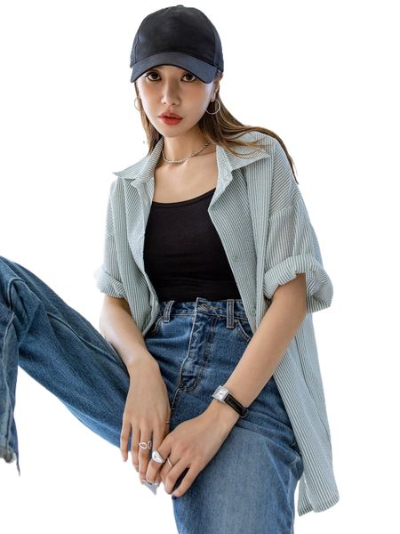 dazy striped drop shoulder blouse 84t9#, White