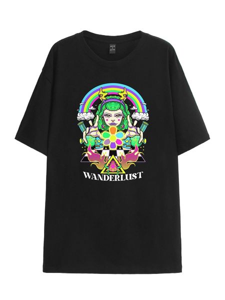 x positive vibe collection letter and figure graphic drop shoulder tee g3ab#, White 
x positive vibe collection letter and figure graphic drop shoulder tee g3ab#, White