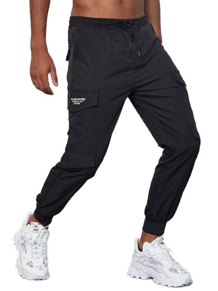 men letter graphic cargo pants n25l#, Black
