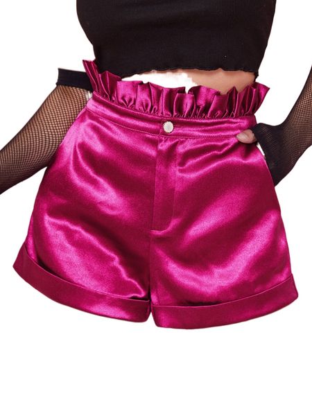 high waist frill satin shorts 72gk#, White;black