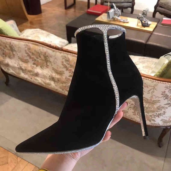 boots women's black suede crystal shoes pointed winter shoes and high heels 
boots women's black suede crystal shoes pointed winter shoes and high heels