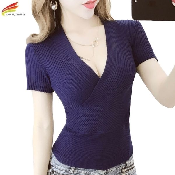 11 colors body shirt women summer arrival short sleeve knitted blouses for women v neck woman femme y200622, White
11 colors body shirt women summer arrival short sleeve knitted blouses for women v neck woman femme y200622, White