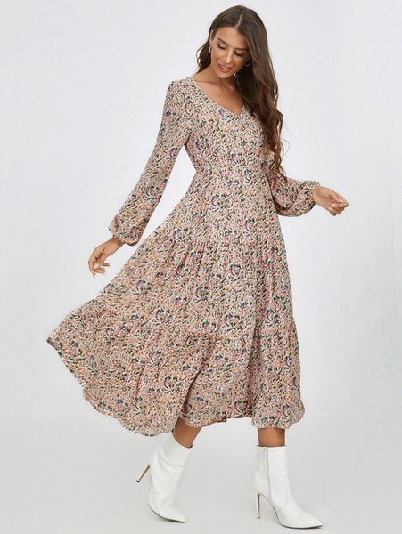 lantern sleeve ruffle hem ditsy floral dress c8zx#, Black;gray
lantern sleeve ruffle hem ditsy floral dress c8zx#, Black;gray