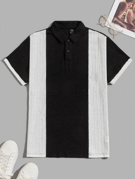 men two tone ribbed knit polo shirt h3kt#, White;black
men two tone ribbed knit polo shirt h3kt#, White;black