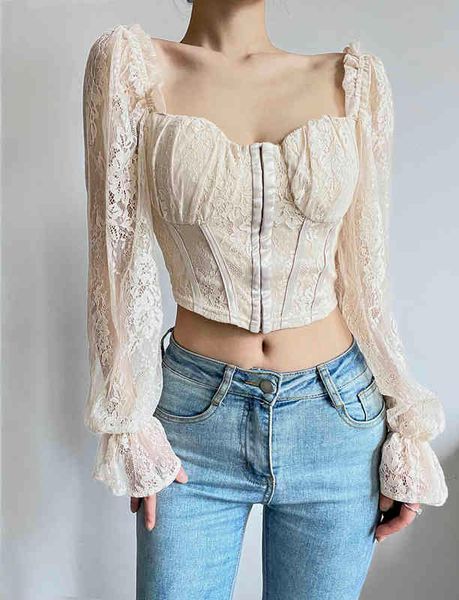 women's knits tees foreign trade original order exquisite sweet spicy style square neck micro perspective lace horn sleeve slim top, White
women's knits tees foreign trade original order exquisite sweet spicy style square neck micro perspective lace horn sleeve slim top, White