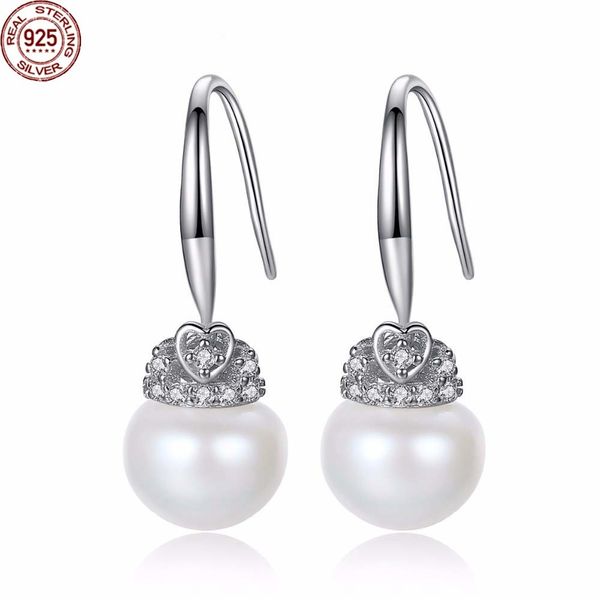 babiqu pure natural pearl earrings dangle & chandelier 9-9.5mm freshwater drop pearls crown 925 sterling silver fine jewelry gift women