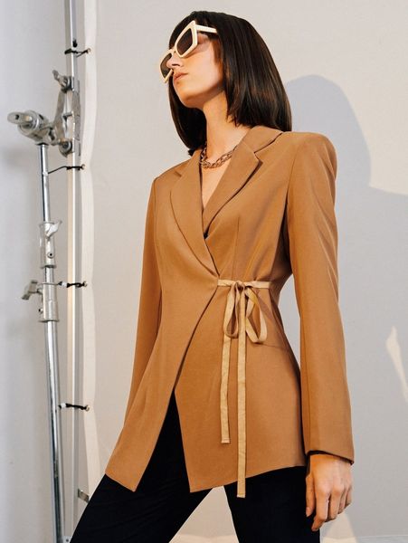 lapel neck tie side wrap blazer g3jn#, White