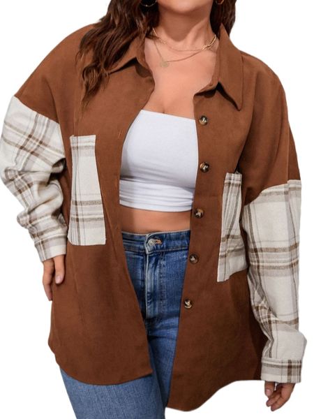 plus plaid print drop shoulder coat l5vc#, Black
plus plaid print drop shoulder coat l5vc#, Black