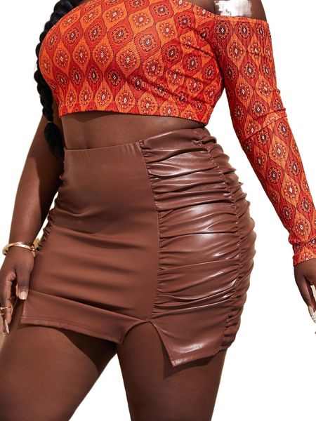 sxy plus ruched side split hem patent skirt w5mq#, Black
sxy plus ruched side split hem patent skirt w5mq#, Black