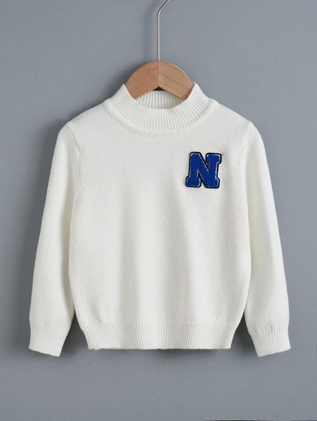 toddler boys letter patched mock neck sweater she01, Blue