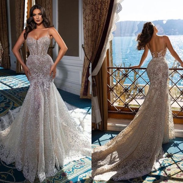 full lace mermaid wedding dresses appliques beaded spaghetti straps bridal gown sweep train wedding gowns vestido de novia, White
full lace mermaid wedding dresses appliques beaded spaghetti straps bridal gown sweep train wedding gowns vestido de novia, White