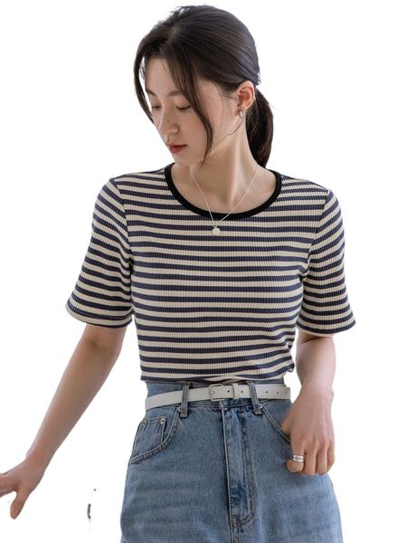 dazy-less striped contrast binding tee j9pu#, White
dazy-less striped contrast binding tee j9pu#, White