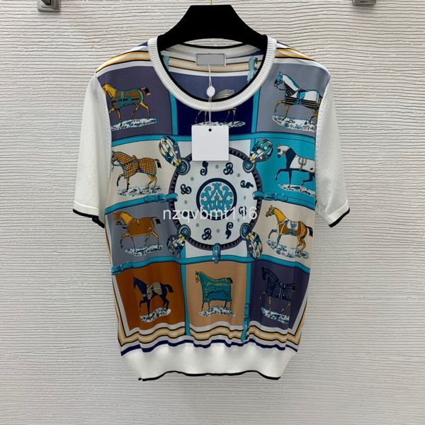 women's t-shirt horse pentium pattern printed elastic satin silk fabric stitched knitted t-shirt, White
women's t-shirt horse pentium pattern printed elastic satin silk fabric stitched knitted t-shirt, White