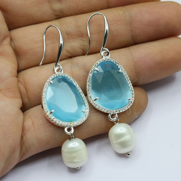 natural blue cat eye white rice pearl dangle hook earrings cute style for girls lady gifts, Silver
natural blue cat eye white rice pearl dangle hook earrings cute style for girls lady gifts, Silver
