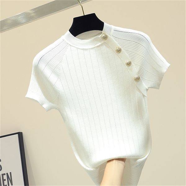 shintimes thin knitted white t shirt button short sleeve tshirt women 2020 summer solid casual t shirt female tee shirt femme lj200814
shintimes thin knitted white t shirt button short sleeve tshirt women 2020 summer solid casual t shirt female tee shirt femme lj200814