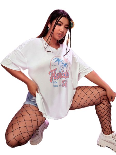 plus palm tree & letter graphic drop shoulder tee 53ze#, Black
plus palm tree & letter graphic drop shoulder tee 53ze#, Black