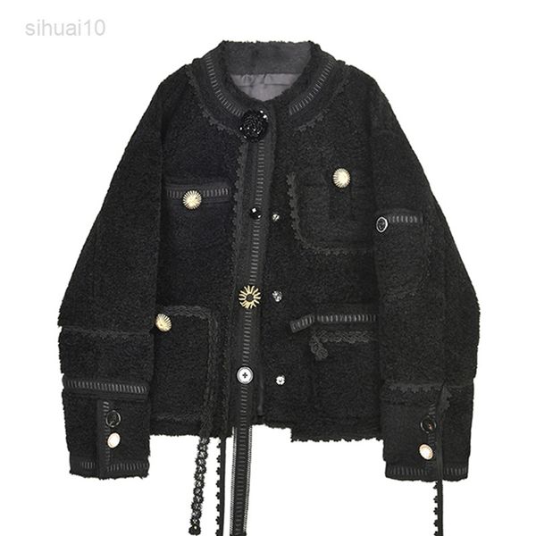 imitated lamb hair short black gothic coat female autumn winter new fashion lace stitches plus velvet coat long sleeve l220725
imitated lamb hair short black gothic coat female autumn winter new fashion lace stitches plus velvet coat long sleeve l220725