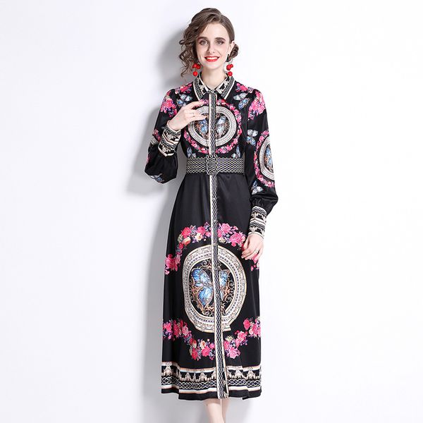 2022 woman designer floral black dress with belt long sleeve lapel runway single-breasted slim a-line party shirt dresses spring autumn clas, Black;gray
2022 woman designer floral black dress with belt long sleeve lapel runway single-breasted slim a-line party shirt dresses spring autumn clas, Black;gray