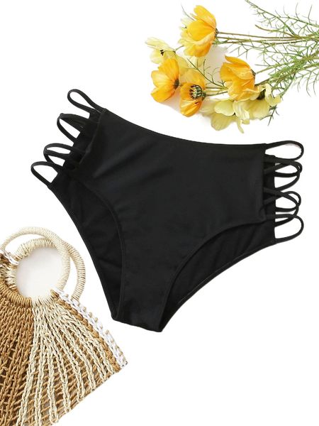 plus criss cross bikini panty t8hx#, Black