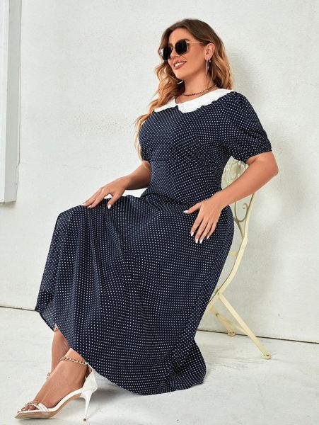 plus polka dot peter-pan collar puff sleeve dress g9h9#, Black
plus polka dot peter-pan collar puff sleeve dress g9h9#, Black