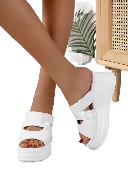 cut out wedge slide sandals f2lo#, Black;white