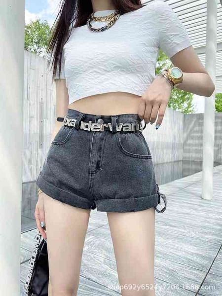 women's jeans aw dawangjia spring and summer heavy industry letter belt high waist denim shorts curled wide legs 100 to show thin zbx6, Blue
women's jeans aw dawangjia spring and summer heavy industry letter belt high waist denim shorts curled wide legs 100 to show thin zbx6, Blue