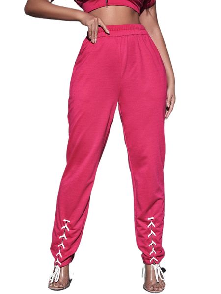 sxy lace up hem sweatpants l1if#, Black;white