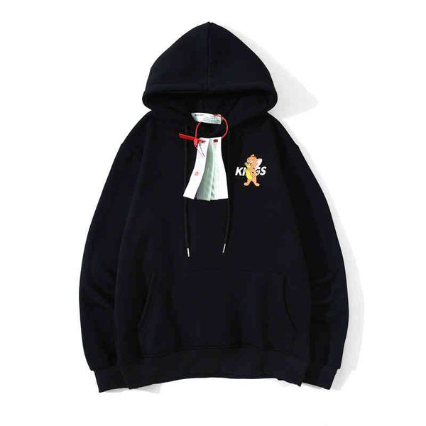 trendy off style white cat and mouse print casual loose hooded plush sweater, Black
trendy off style white cat and mouse print casual loose hooded plush sweater, Black
