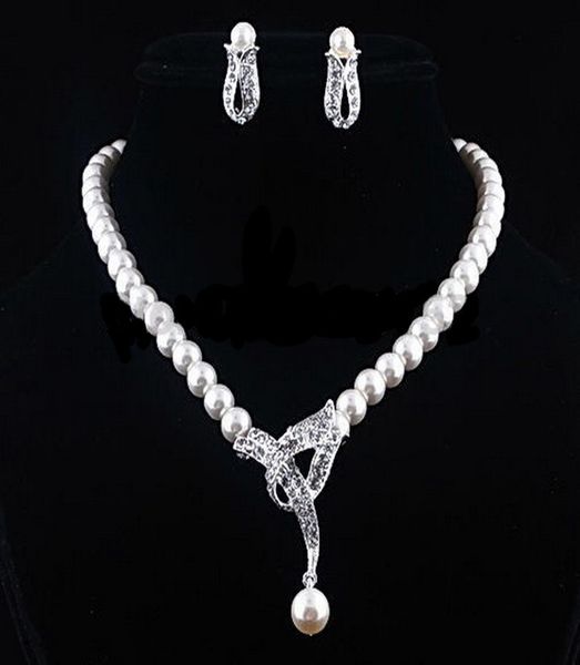 pearl bride set chain alloy pearl necklace earrings jewelry, Silver
pearl bride set chain alloy pearl necklace earrings jewelry, Silver
