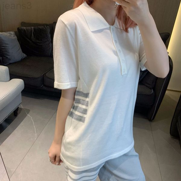 women's t-shirt designer 22 spring and summer new tb college style knitted color matching simple four bars casual versatile striped sho, White
women's t-shirt designer 22 spring and summer new tb college style knitted color matching simple four bars casual versatile striped sho, White