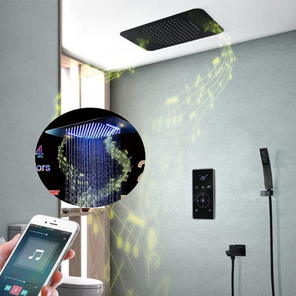 luxury black rain shower system 58x38cm large waterfall showerhead set thermostat digital panel high flow led showers with buletooth music
luxury black rain shower system 58x38cm large waterfall showerhead set thermostat digital panel high flow led showers with buletooth music