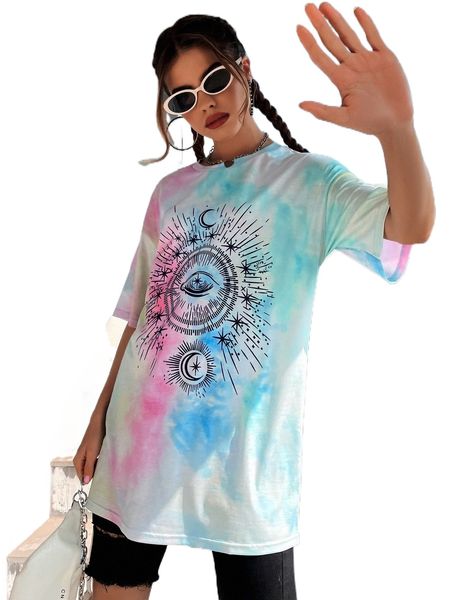 tie dye and graphic print tee n5zl#, White