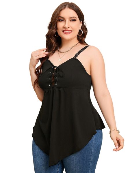 plus grommet lace up cami 101o#, Black 
plus grommet lace up cami 101o#, Black