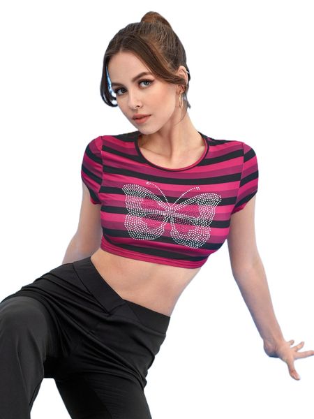 striped rhinestone butterfly pattern crop tee h6tc#, White
striped rhinestone butterfly pattern crop tee h6tc#, White