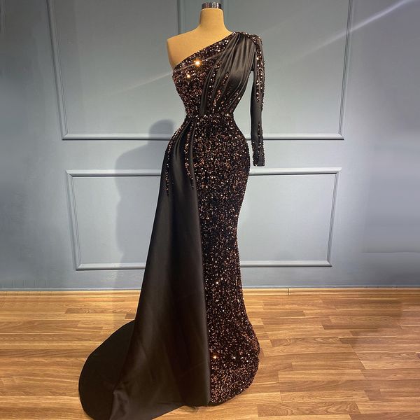 one shoulde black mermaid evening dress sequins beaded long sleeve party dresses custom made floor length prom gowns, Black;red
one shoulde black mermaid evening dress sequins beaded long sleeve party dresses custom made floor length prom gowns, Black;red