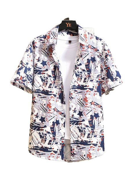 men random star & graphic print shirt without tee w15g#, White;black
men random star & graphic print shirt without tee w15g#, White;black