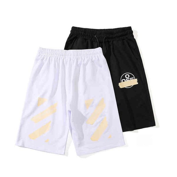 white gold stamping tape arrow summer loose beach pants capris 2022 fashion design all-match men's and women's shorts trendy cloth, White;black
white gold stamping tape arrow summer loose beach pants capris 2022 fashion design all-match men's and women's shorts trendy cloth, White;black