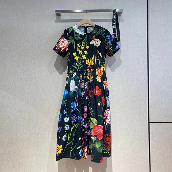 runway dresses o neck short sleeve elegant women floral printed ladies party vacation belt, Black
runway dresses o neck short sleeve elegant women floral printed ladies party vacation belt, Black