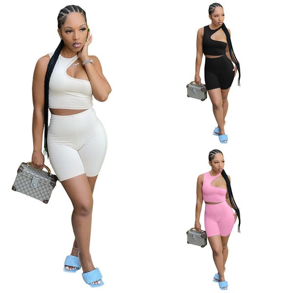 2022 designer tracksuits womens two piece short sleeve shorts one shoulder set t shirt hollow out clothing, Gray
2022 designer tracksuits womens two piece short sleeve shorts one shoulder set t shirt hollow out clothing, Gray