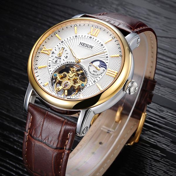 wristwatches brand nesun men tourbillon watch automatic mechanical fashion sports leather wristwatch switzerland relogio masculinowristw, Slivery;brown
wristwatches brand nesun men tourbillon watch automatic mechanical fashion sports leather wristwatch switzerland relogio masculinowristw, Slivery;brown