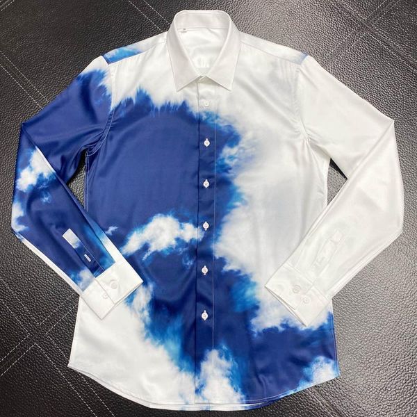 men's dress shirts design printed long sleeve shirt men silky business male slim casual camisas masculinamen's men'smen', White;black