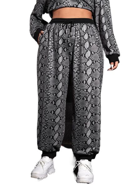 x ana m designs plus drawstring waist snakeskin print sweatpants m0zk#, Black 
x ana m designs plus drawstring waist snakeskin print sweatpants m0zk#, Black