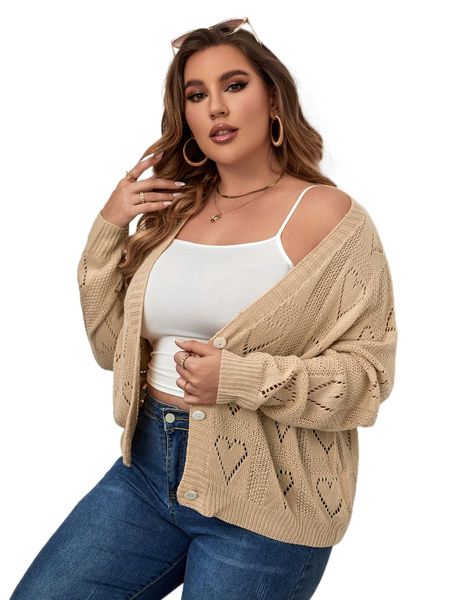 plus drop shoulder pointelle knit cardigan b1gn#, Black
plus drop shoulder pointelle knit cardigan b1gn#, Black