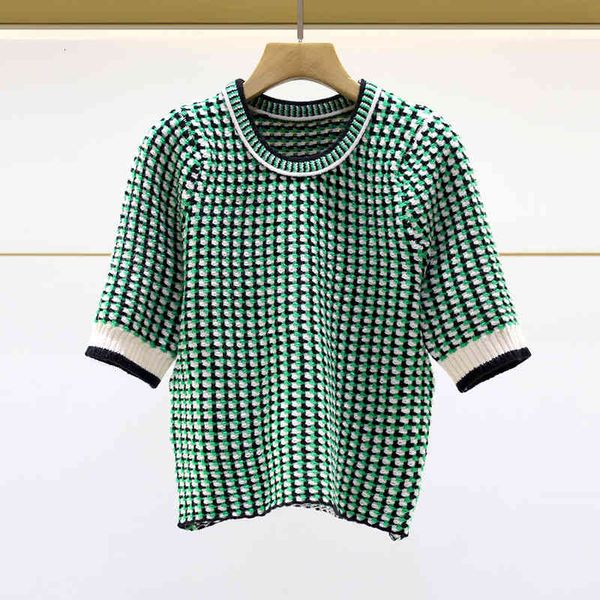 women's knits & tees fadan family spring french round neck short sleeve fancy plaid sweater women, White
women's knits & tees fadan family spring french round neck short sleeve fancy plaid sweater women, White