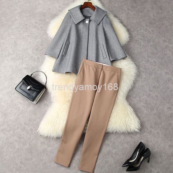 women's two piece pants winter women's wool loose cloak coat + high waist nine point leggings fashion two-piece set 12784, White 
women's two piece pants winter women's wool loose cloak coat + high waist nine point leggings fashion two-piece set 12784, White