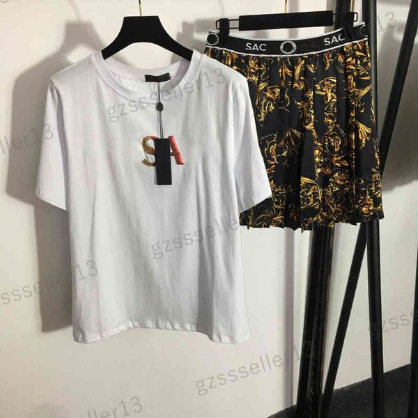 women two pieces dress vsc designer tracksuits embroidered short-sleeved t-shirts skirt suit, White
women two pieces dress vsc designer tracksuits embroidered short-sleeved t-shirts skirt suit, White