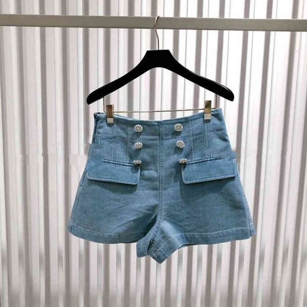 women's jeans french minority spring and summer high waist thin denim shorts versatile wide leg pants women fashion, Blue