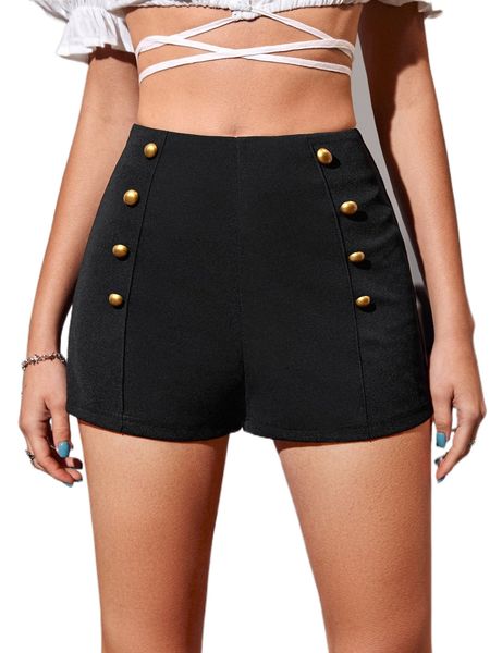 high waist fake button shorts s7js#, White;black 
high waist fake button shorts s7js#, White;black